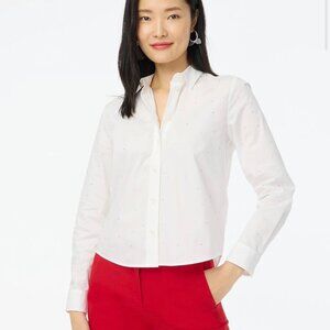 NEW J. Crew Rhinestone Modern Button Down Shirt White Size Large